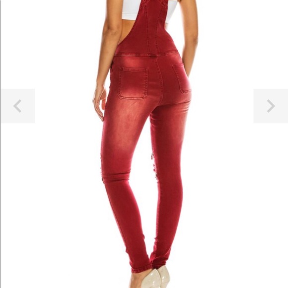 MOTO DENIM TWILL OVERALLS, (Burgundy) 🔥 - Picture 4 of 4